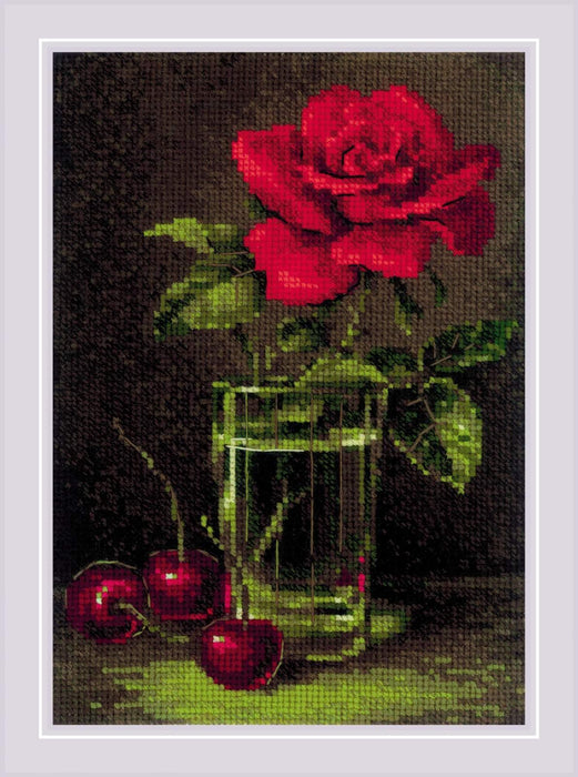 Riolis Cross Stitch Kit - Rose and Sweet Cherry Cross Stitch Kits - HobbyJobby