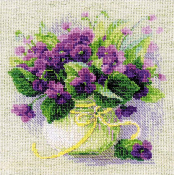 Riolis Cross Stitch Kit - Violets in a Pot Cross Stitch Kits - HobbyJobby