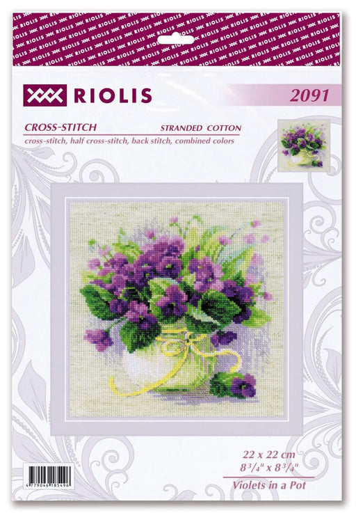 Riolis Cross Stitch Kit - Violets in a Pot Cross Stitch Kits - HobbyJobby